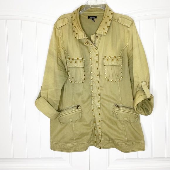 torrid Jackets & Blazers - Torrid Green Military Jacket Studded Grunge L/XL